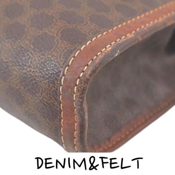 CELINE Brown Macadam Blason Pattern PVC/Leather Hand Bag/Clutch/Cosmetic Bag 🤎 - Picture 9 of 16